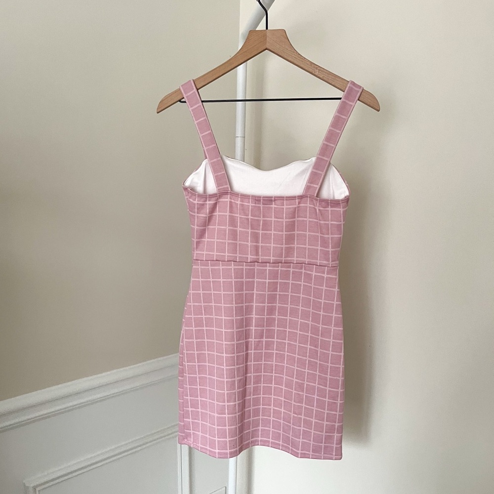 EVERLY JUNE Pink Plaid Mini Knit Tank Dress Checkered Stretch Women’s Medium - Picture 6 of 8